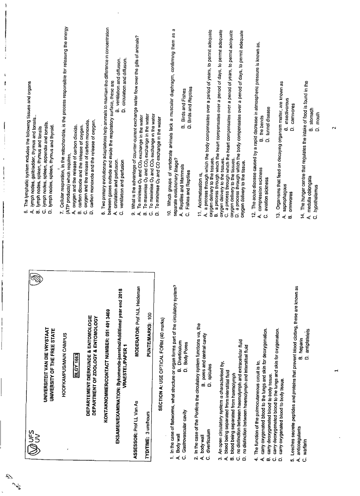 Exam February 2018, Questions - BLGY1663 - Studocu