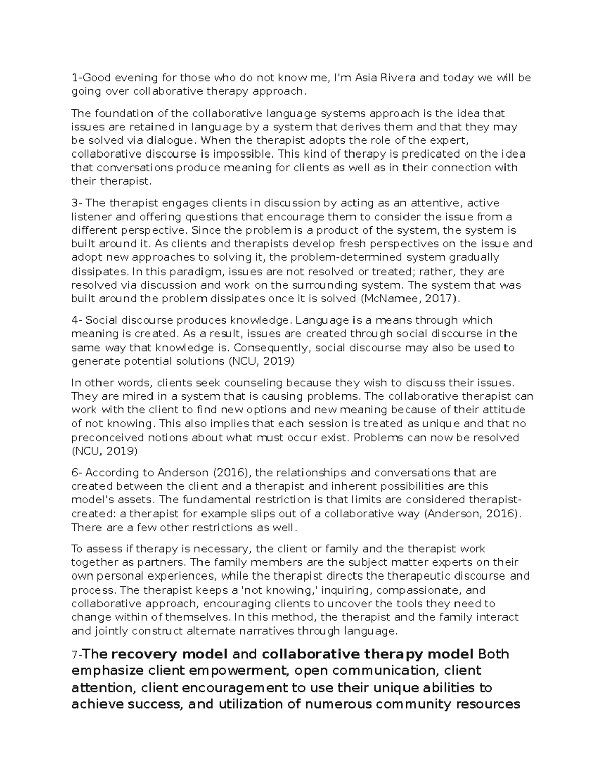 Speaker note Collabrative therapy pp - 1-Good evening for those who do ...