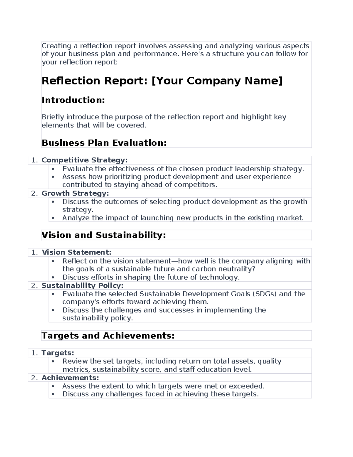 Reflection report - Here's a structure you can follow for your ...