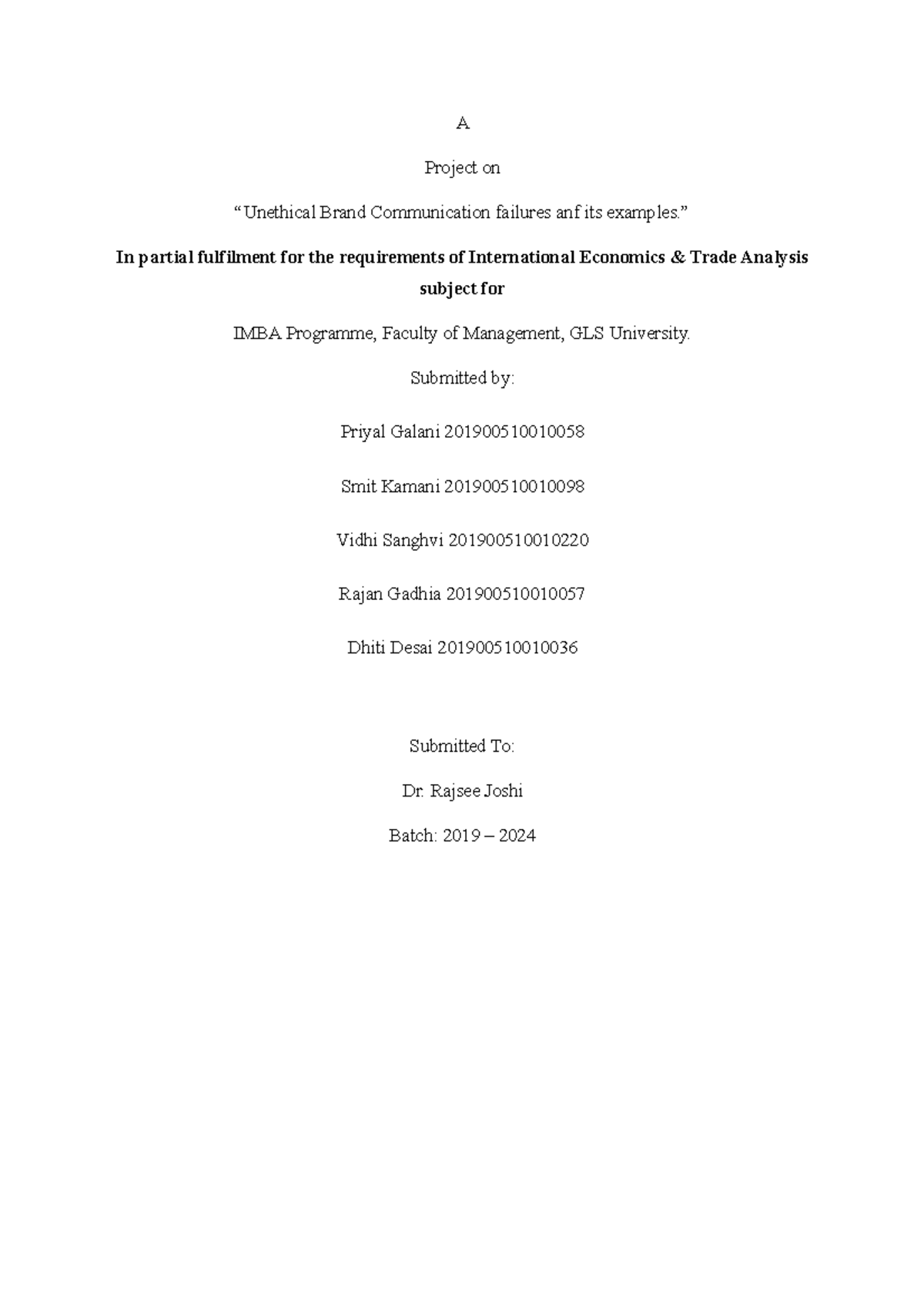 Communication for managers - A Project on “Unethical Brand ...