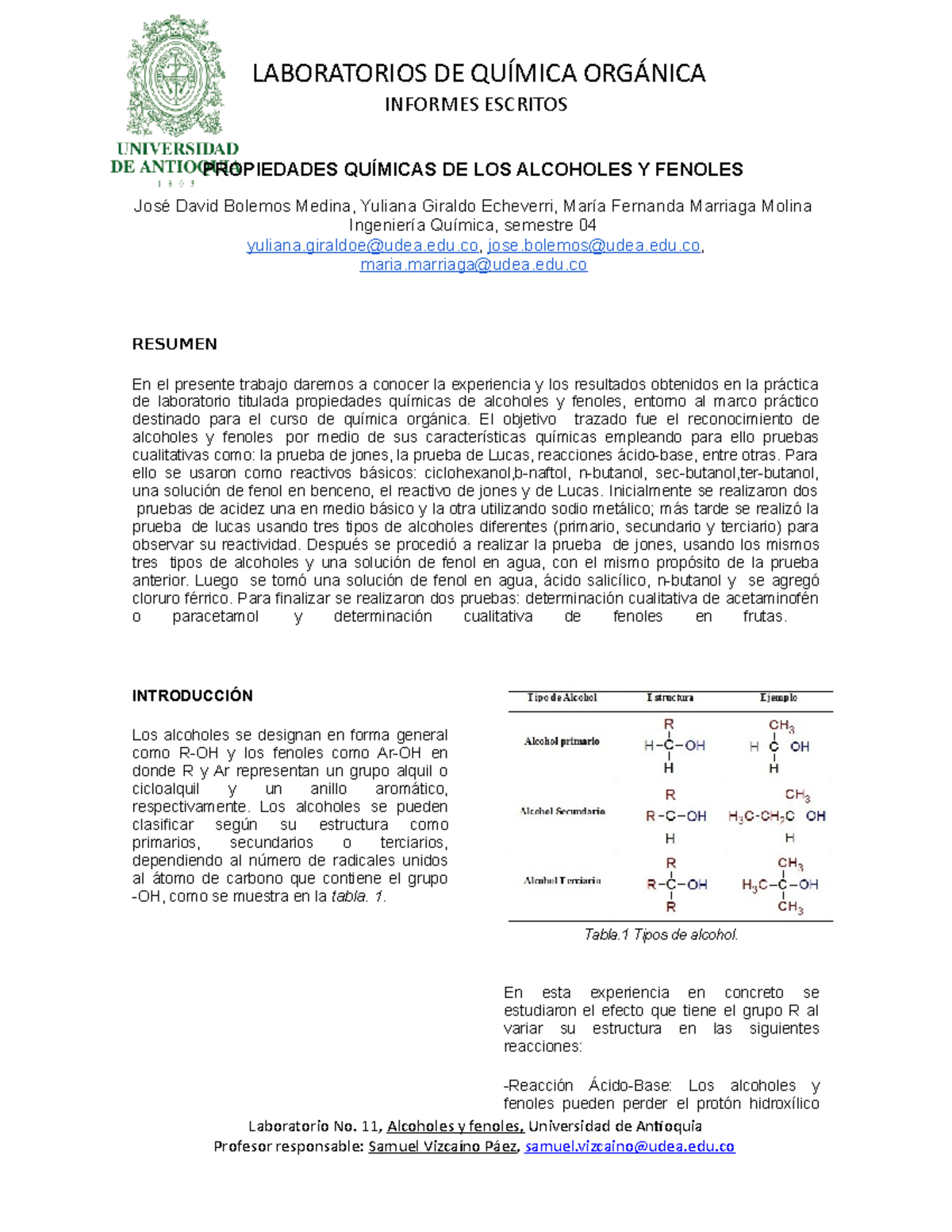 Propiedades QuÍmicas DE LOS Alcoholes Y Fenoles - LABORATORIOS DE ...