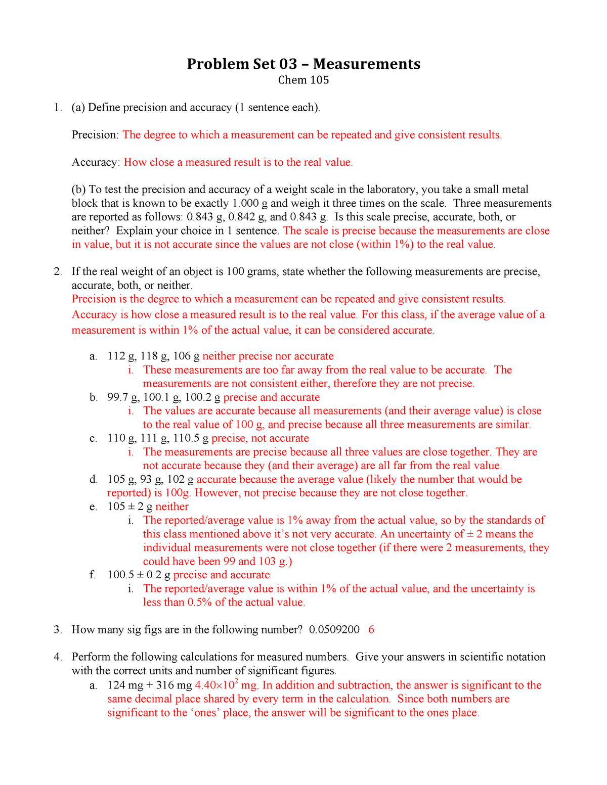 PS 22 22 key - key - CHEM 22 - General College Chemistry - BYU With Regard To Accuracy And Precision Worksheet Answers