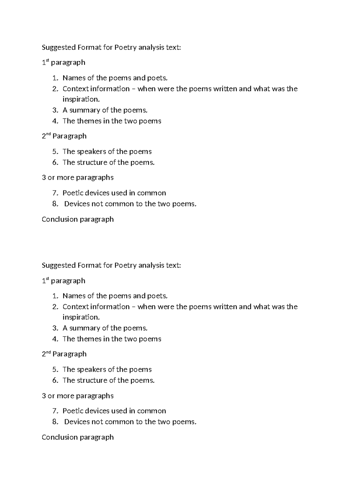 Format for poetry analysis text - Names of the poems and poets. 2 ...