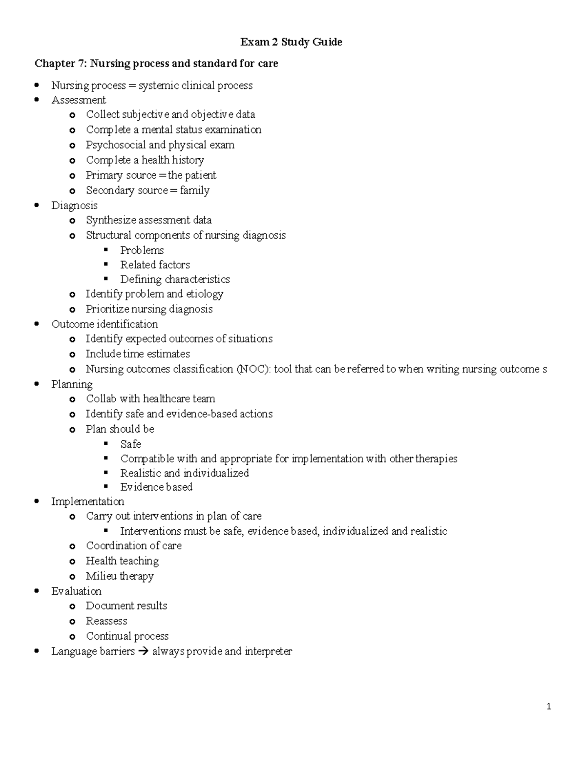 Exam 2 Study Guide - Exam 2 Study Guide Chapter 7: Nursing Process And ...