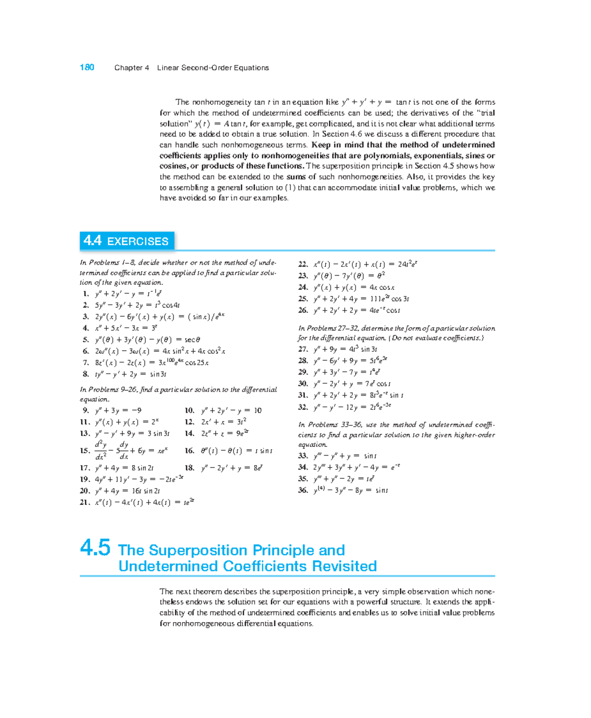 4 5 Superimposition Principle And Undetermined Coefficients 180