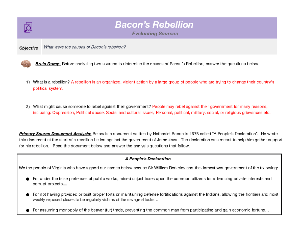 Bacon's Rebellion Facts & Summary Lesson for Kids - Video & Lesson