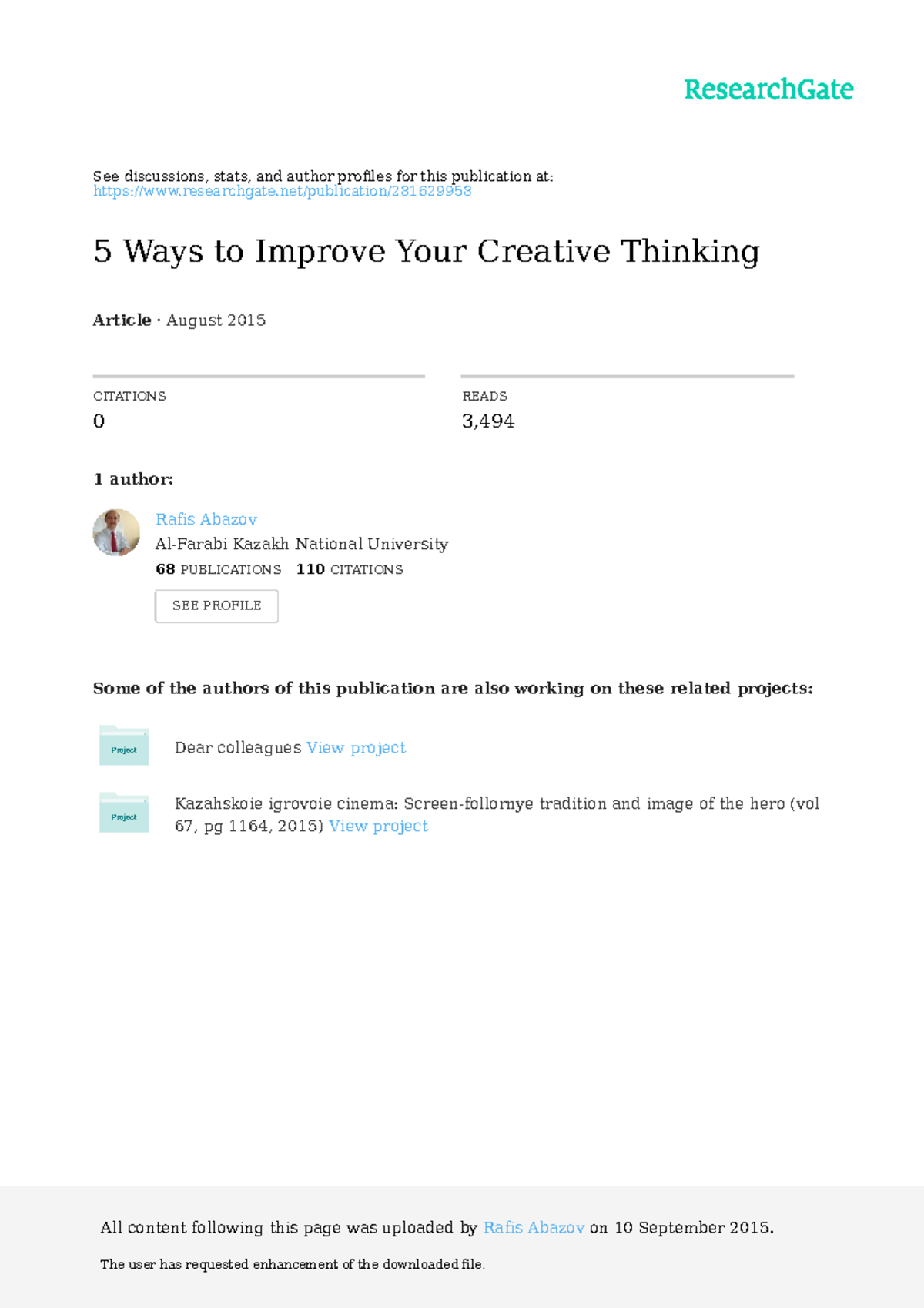 5Waysto Improve Your Creative Thinking - ####### See discussions, stats ...
