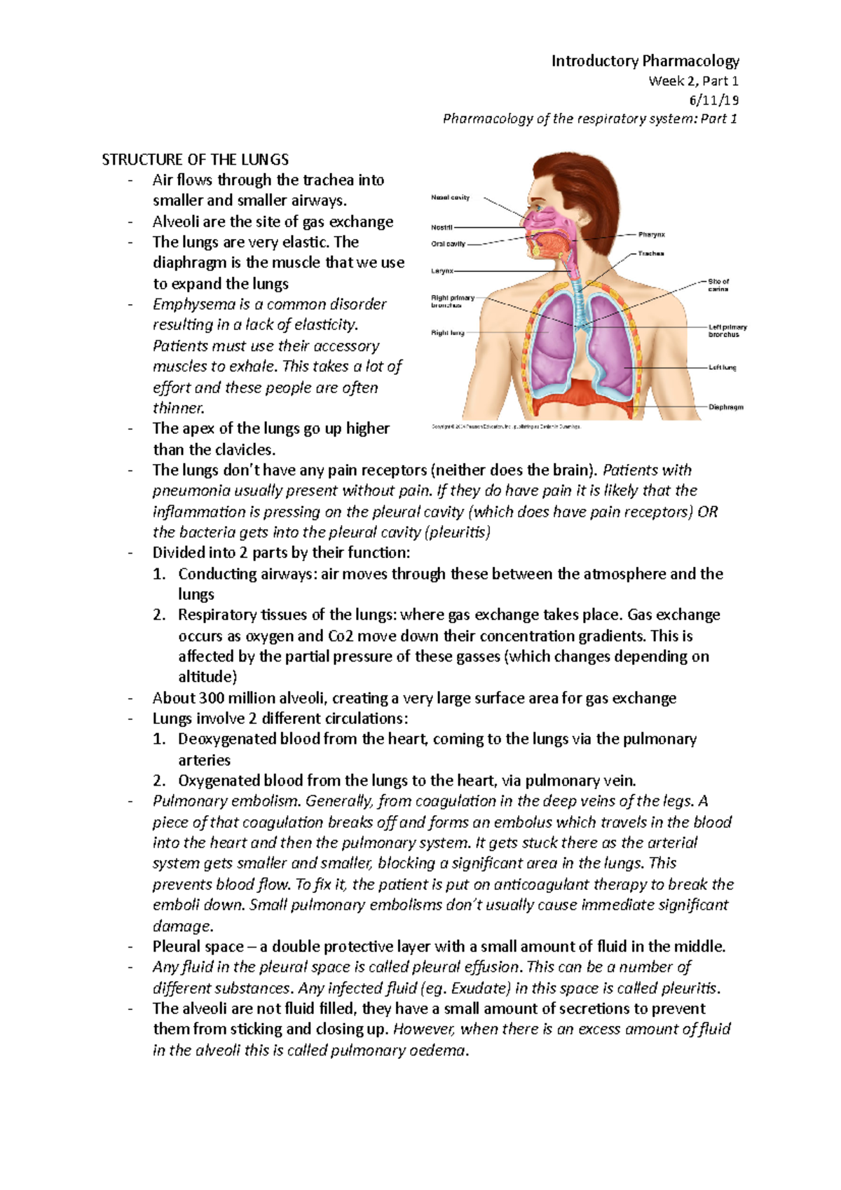 Week 2, Part 1 - Week 2 lecture notes - Pharmacology - Introductory ...