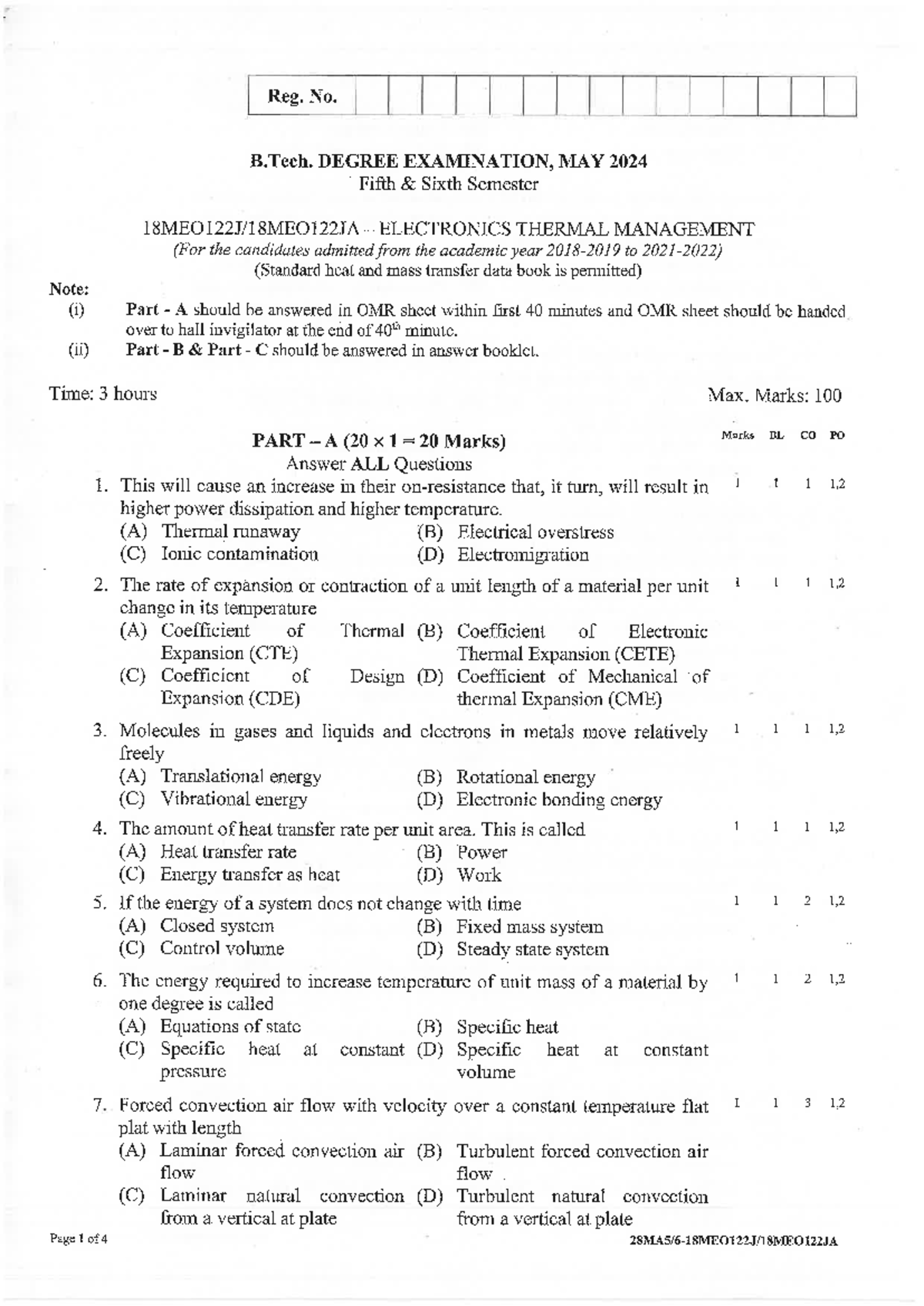 18MEO122J (PY paper) - Reg. No. 3. DEGREE EXAMINATION, MAY 2024 Fifth ...