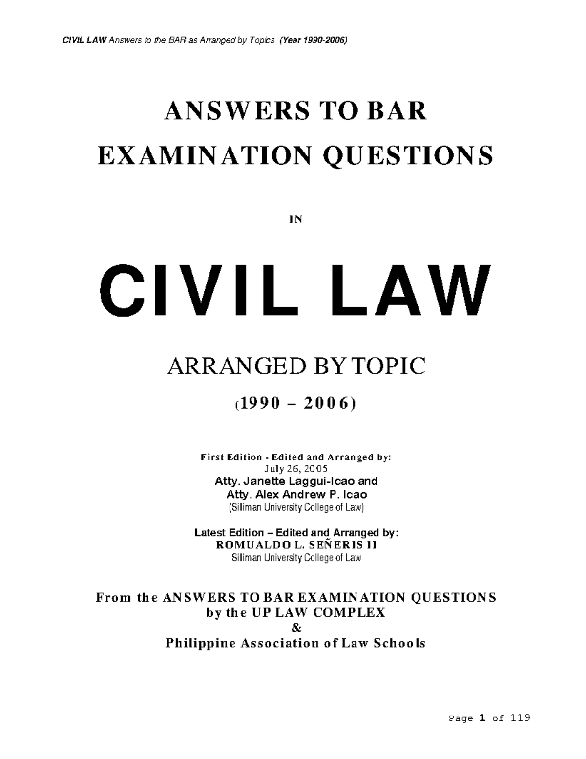 Bar Questions And Answers In Civil Law 1 - AN SW ERS TO BAR EXAMIN ...