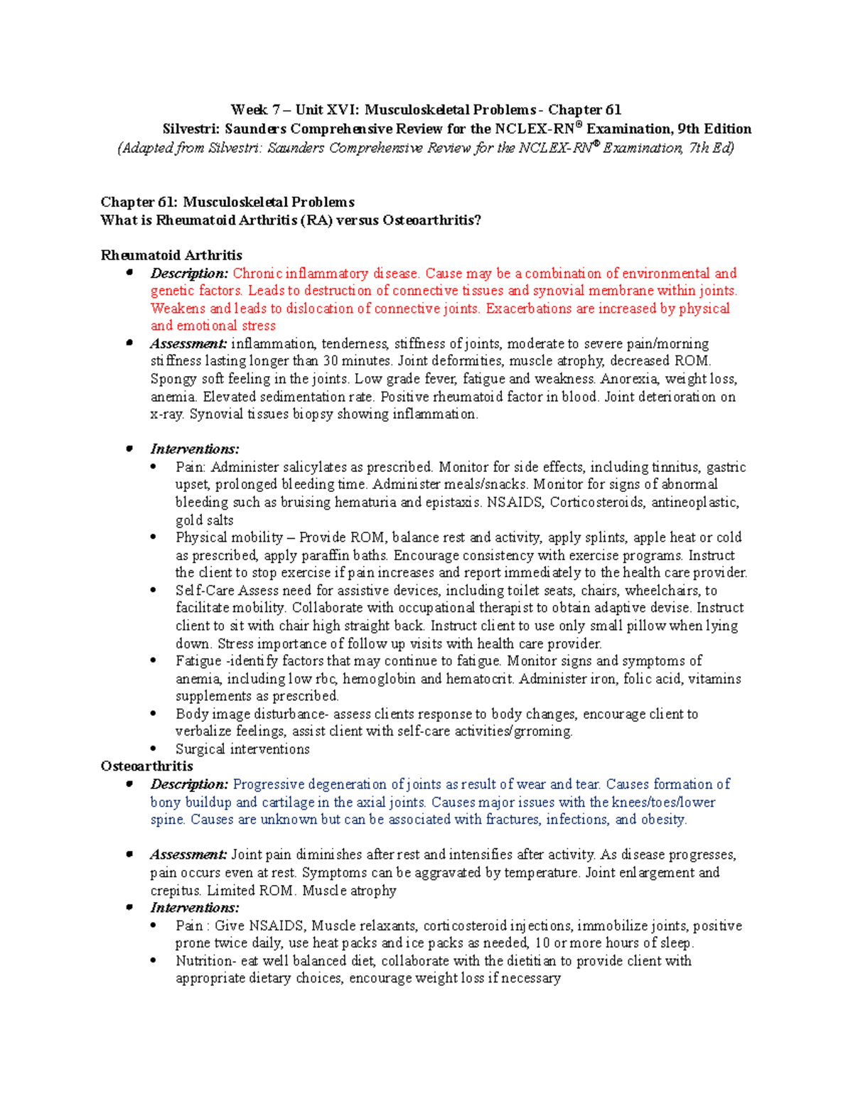 Week 7 - Unit XVI Musculoskeletal Problems - Chapter 61 - Student ...