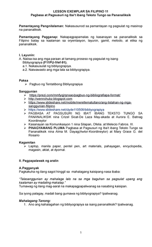 Exemplar Pangangalap Ng Datos - LESSON EXEMPLAR SA FILIPINO 11 Pagbasa ...