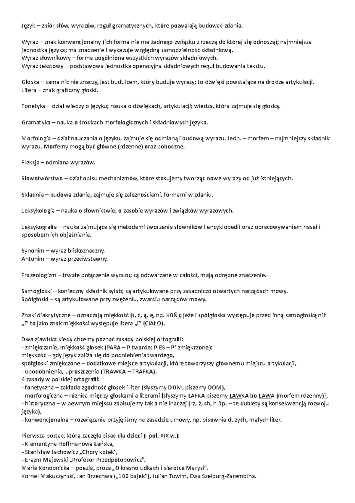 Język polski w nauczaniu zintegrowanym Język zbiór słów, wyrazów, reguł gramatycznych, które