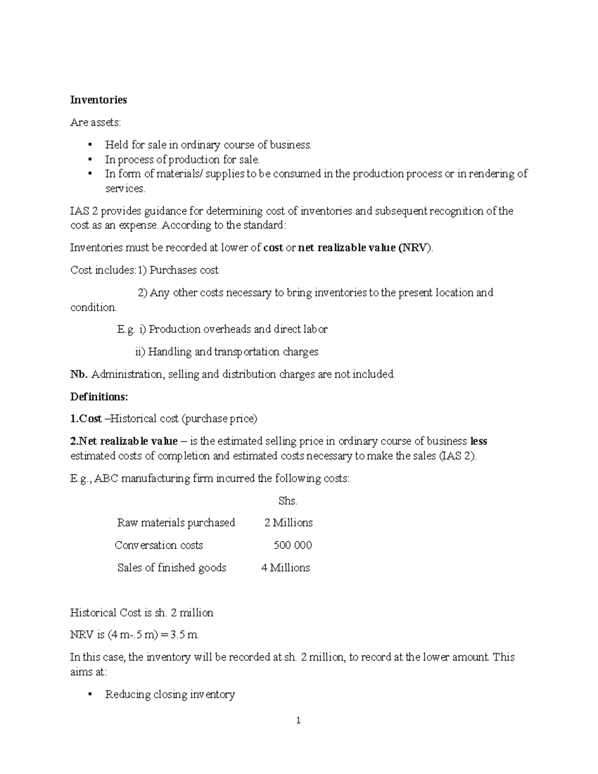Inventories- Lesson outline - Inventories Are assets: Held for sale in ...