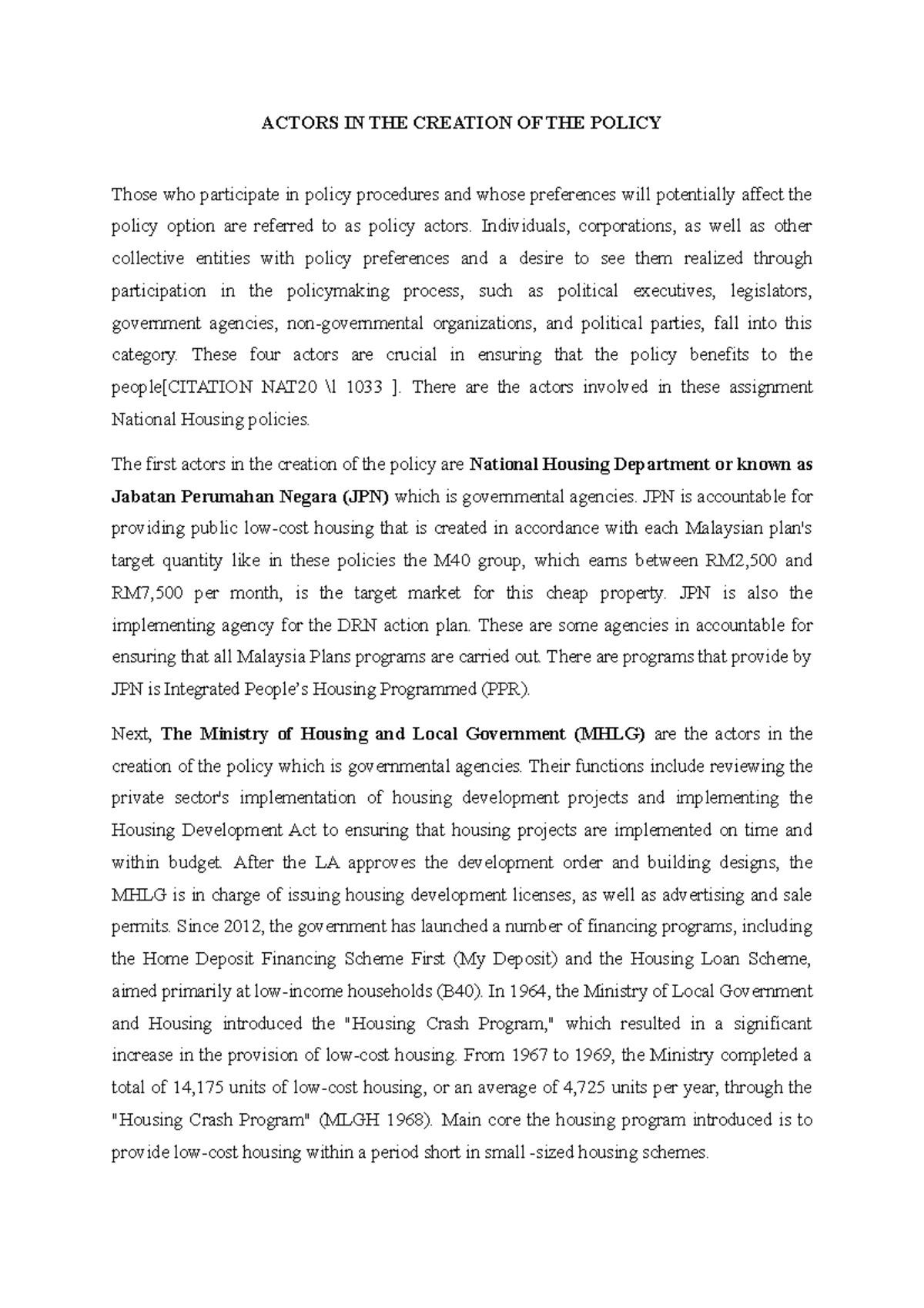 Actors IN THE Creation OF THE Policy - ACTORS IN THE CREATION OF THE ...