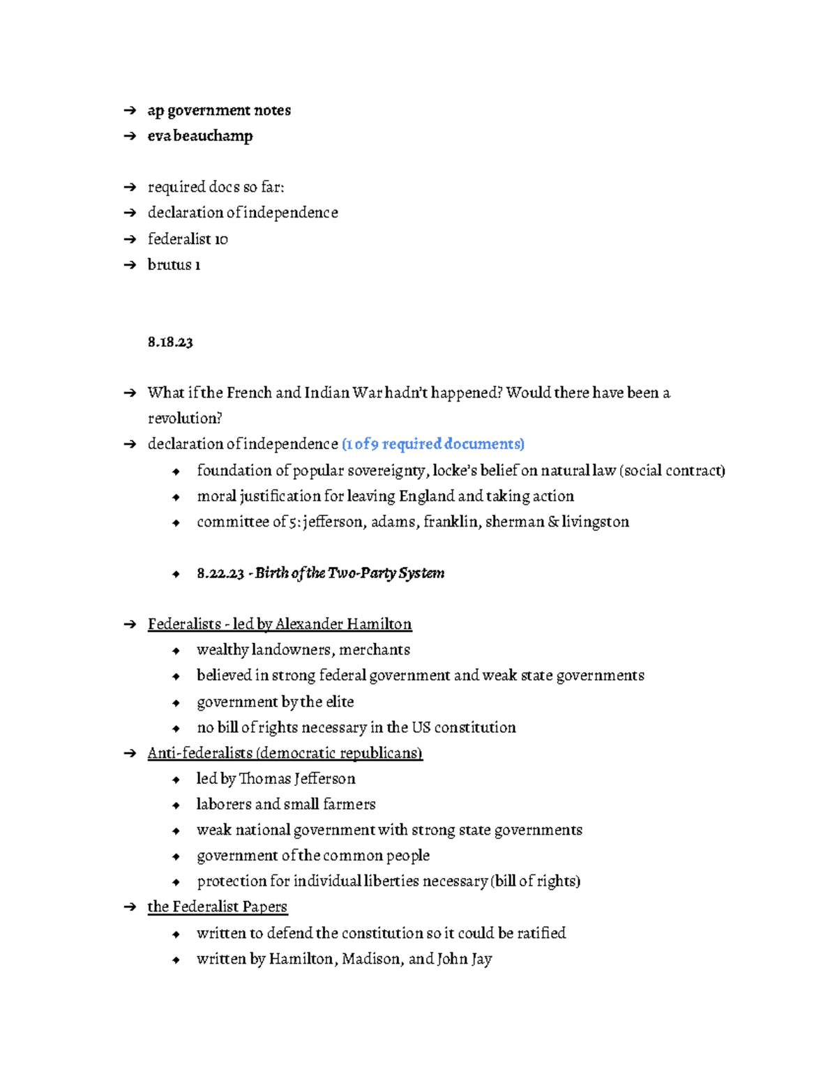 College US Government Notes - ap government notes eva beauchamp ...