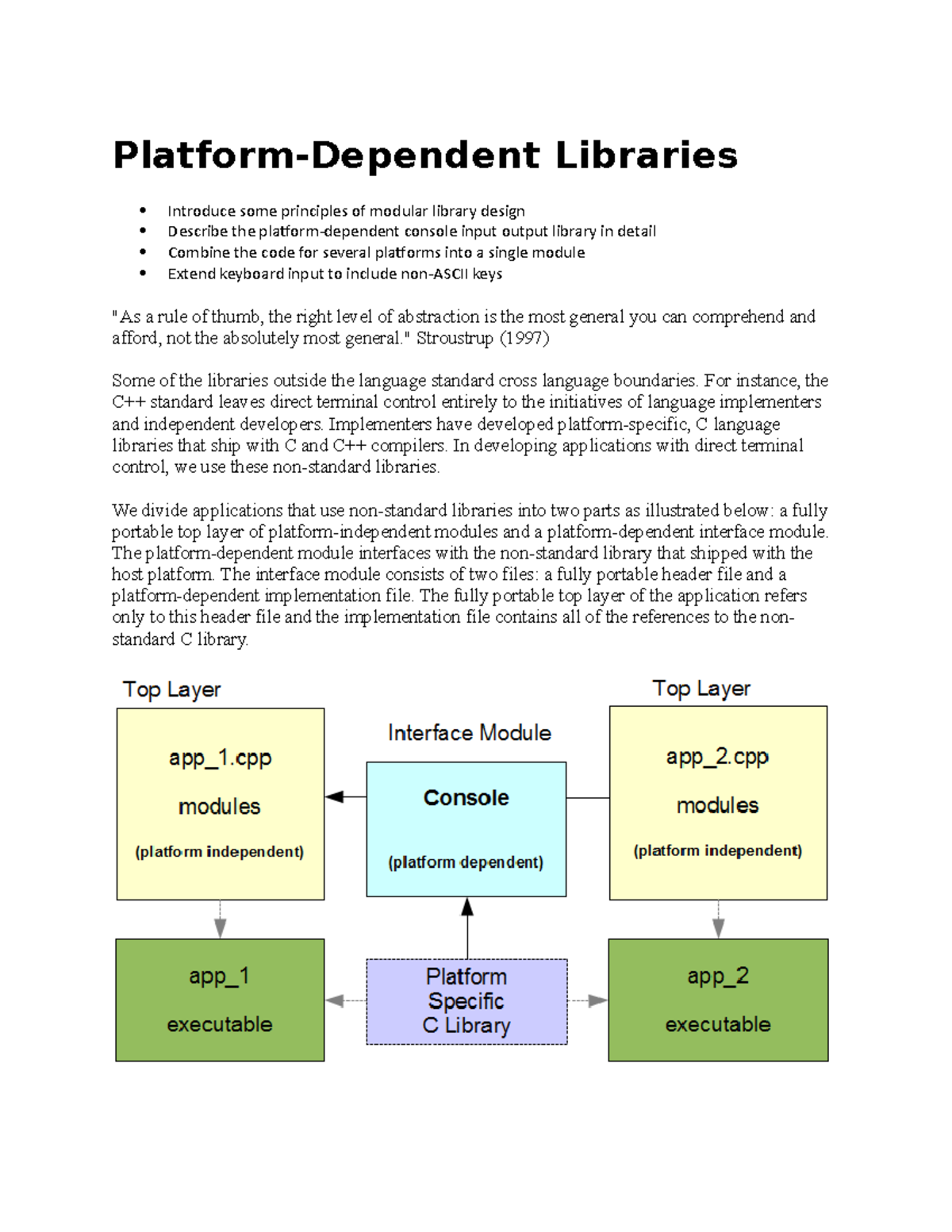 PlatformDependent Libraries " Stroustrup (1997) Some of the