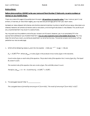 Chem 1B 40 Question Practice Final (Solutions) - Chem 1B Form A Sample ...