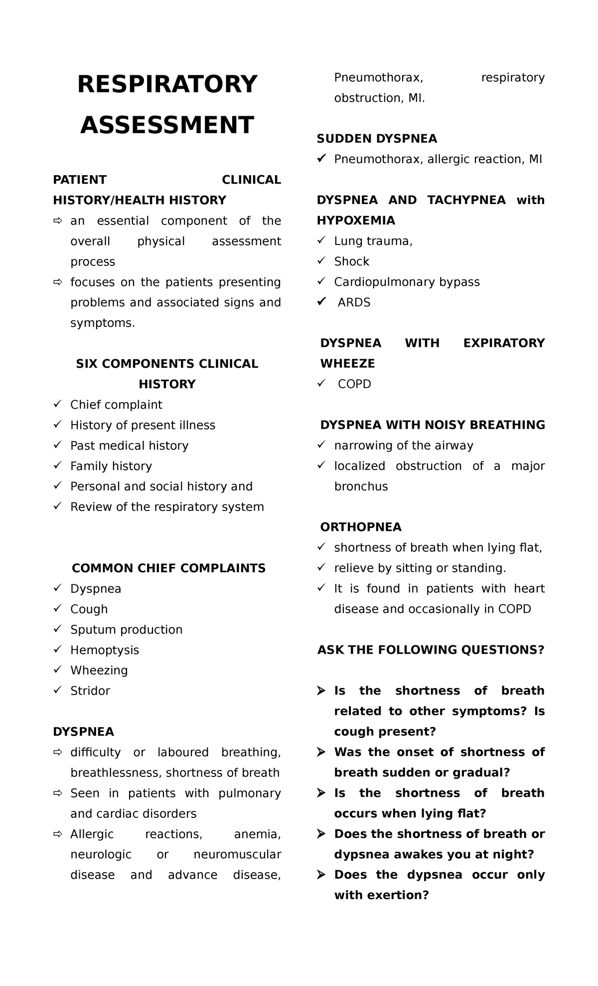 2 Respiratory Assessment - RESPIRATORY ASSESSMENT PATIENT CLINICAL ...