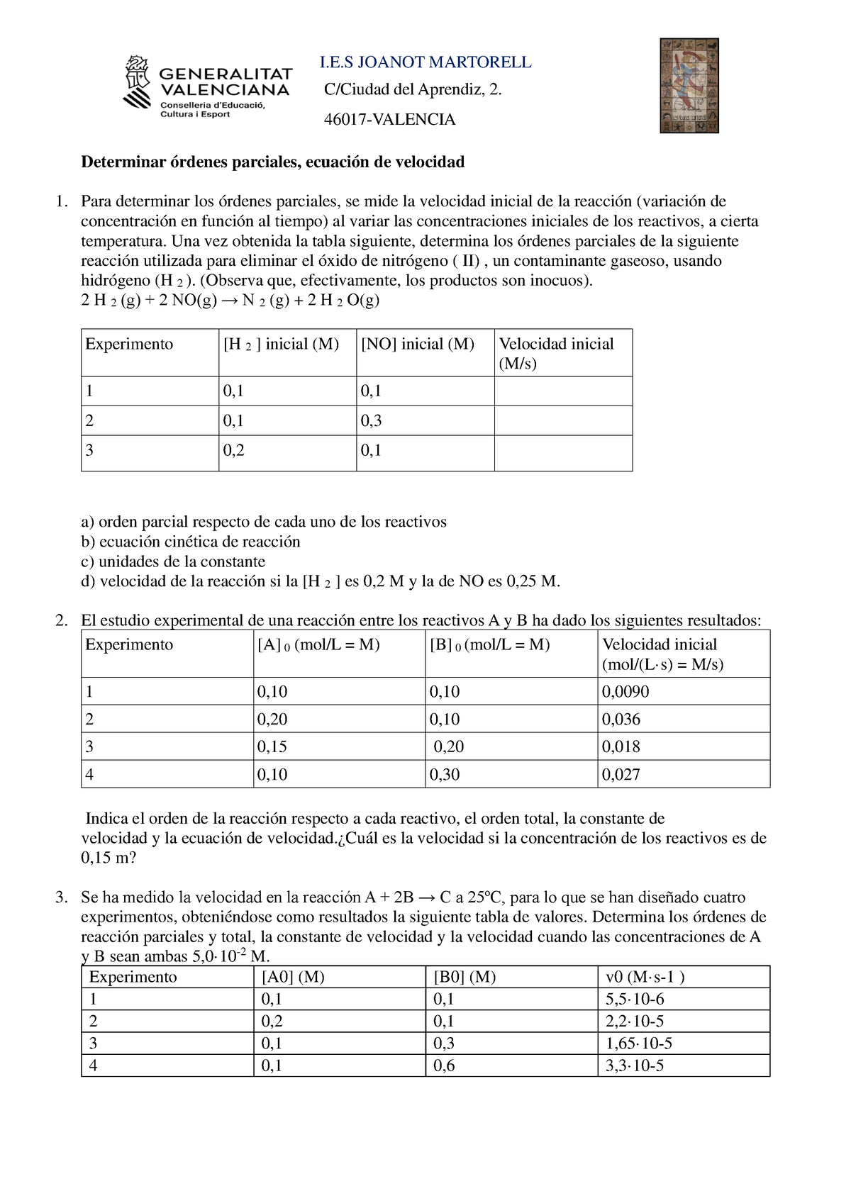 Ejercicios Tipo Cin Ã©tica - I.E JOANOT MARTORELL C/Ciudad Del Aprendiz ...