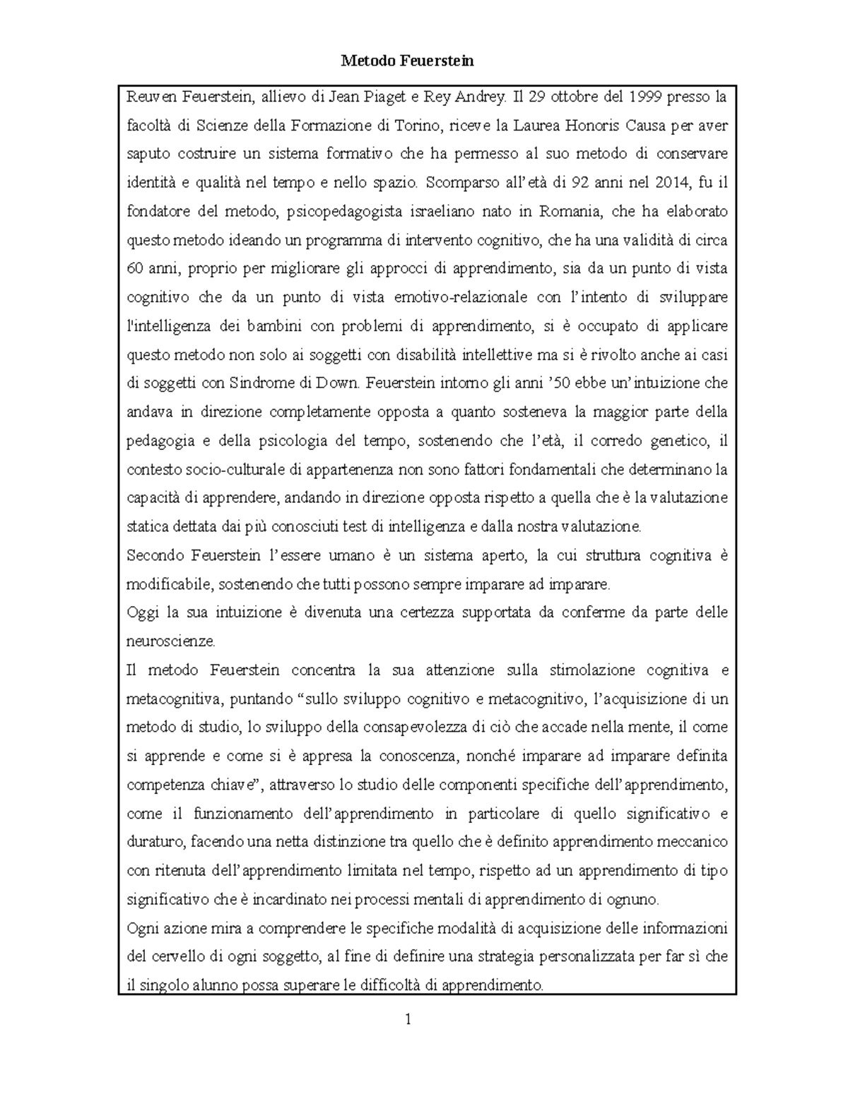 Metodo Feuerstein - prova scritta d'esame - Metodo Feuerstein Reuven ...