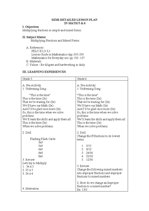 Detailed Lesson PLAN IN Mathematics 1 do - Detailed Lesson Plan in ...