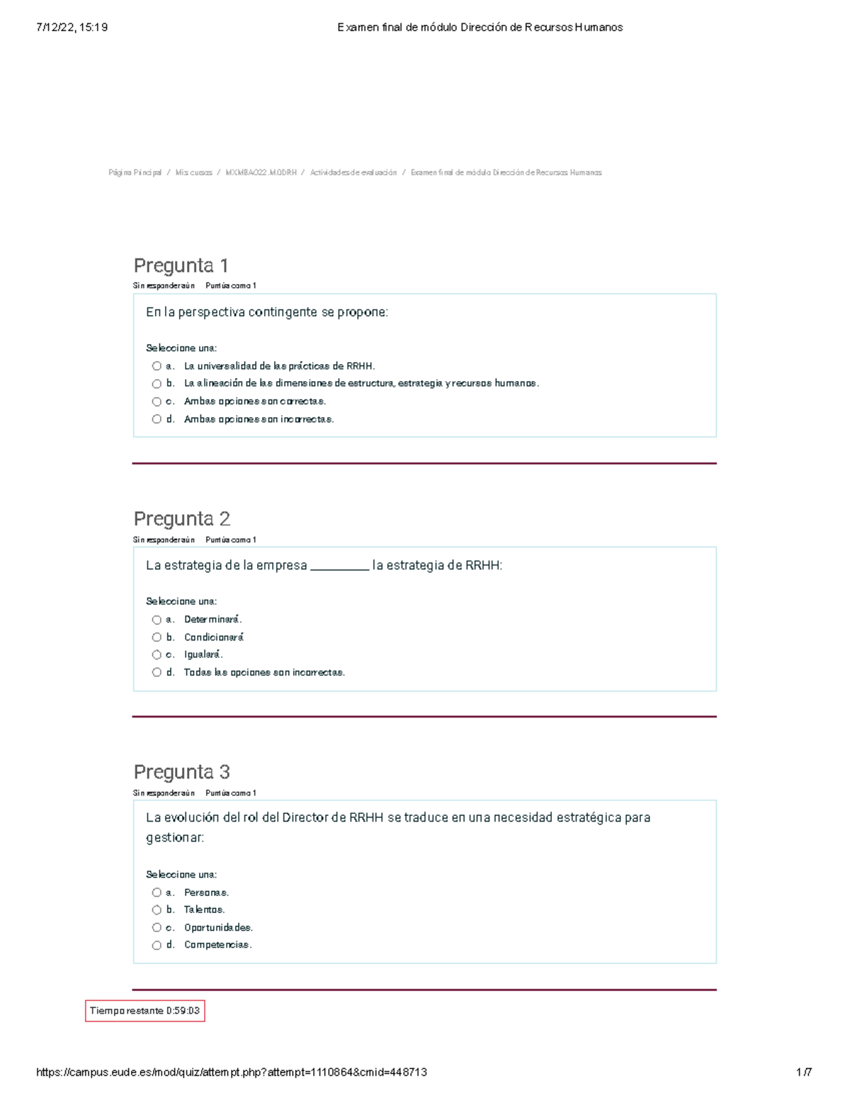 Examen Final De Módulo Dirección De Recursos Humanos - Página Principal ...