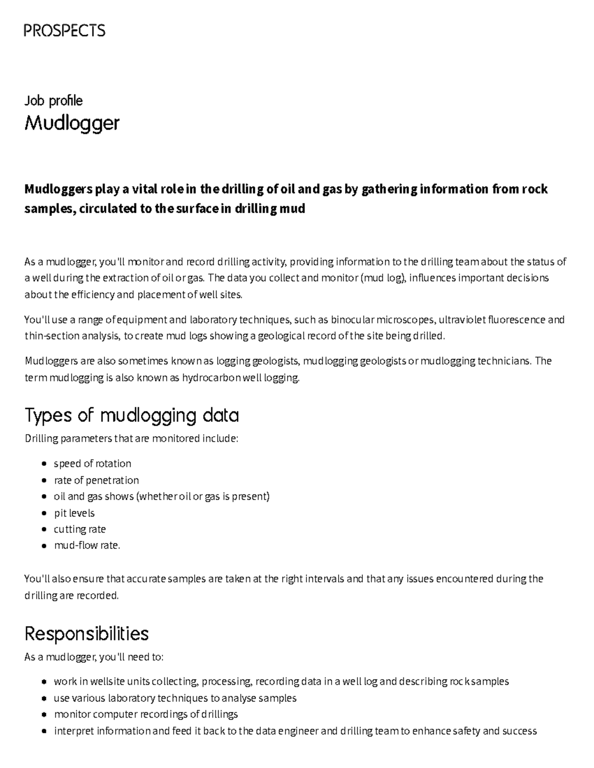 Mudlogger job profile Prospects - Job profile Mudlogger Mudloggers play ...