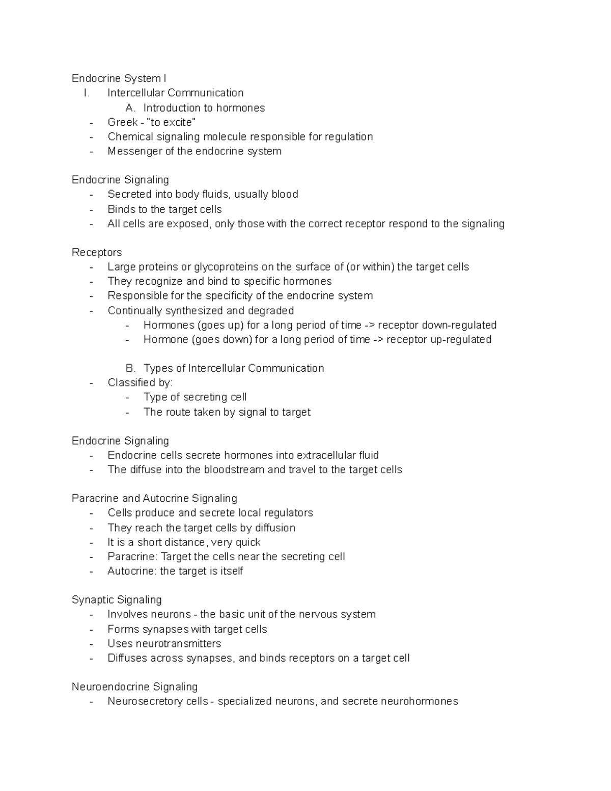 Endocrine System I and II - Endocrine System I I. Intercellular ...