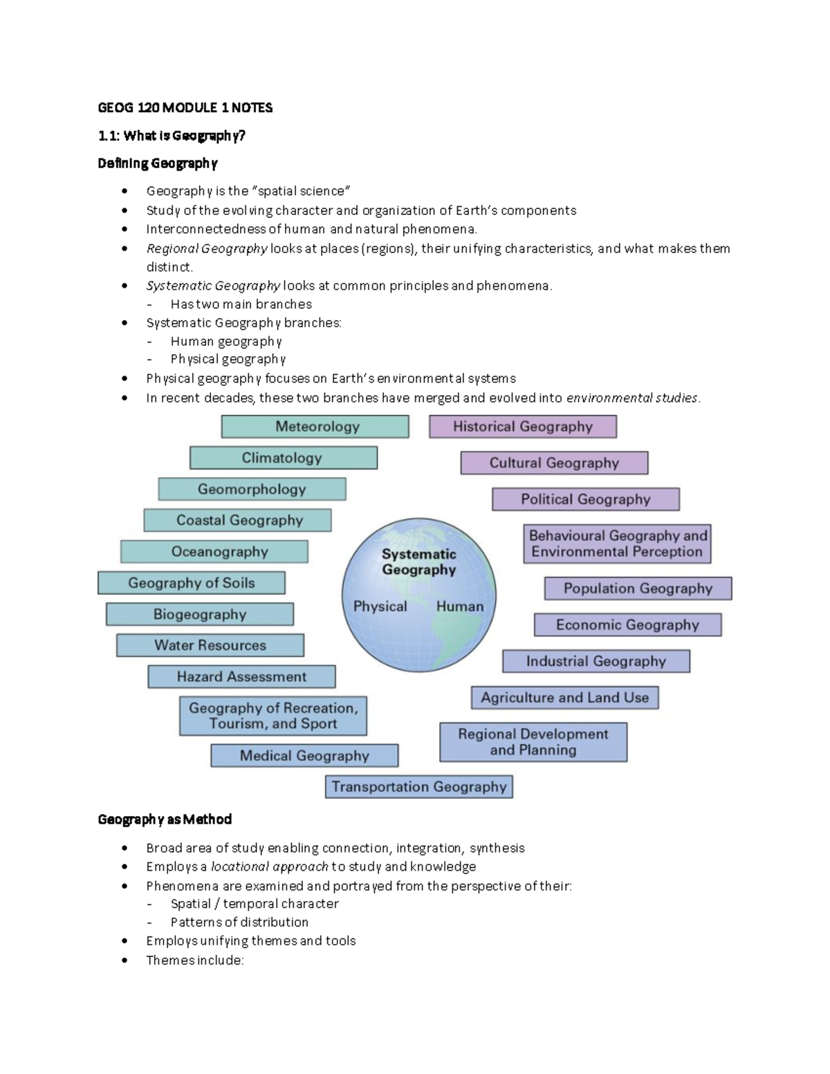 Module 1 GEOG 120 MODULE 1 NOTES 1 What is Geography? Defining