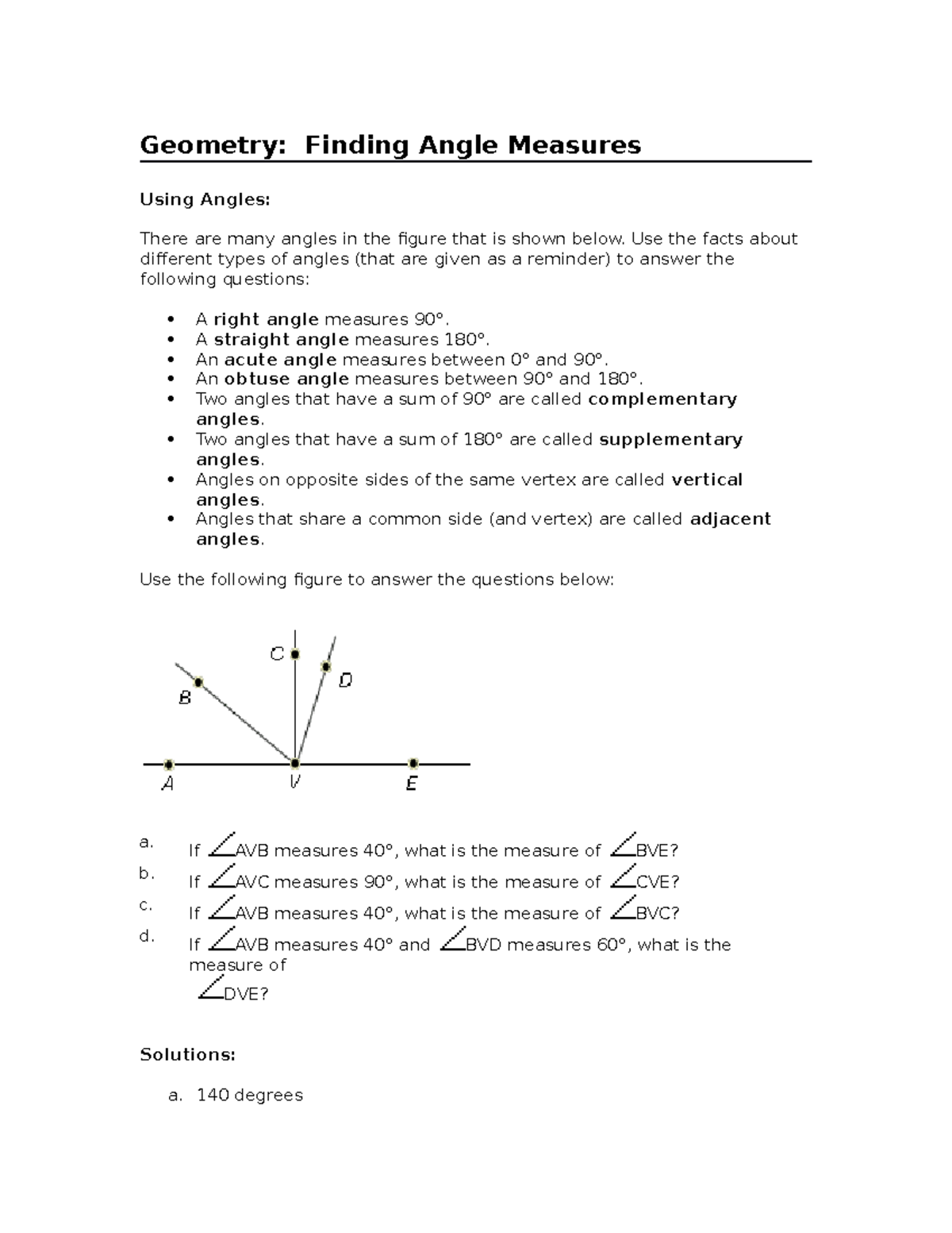 Finding angles - exam 2 materials for professor yates - Geometry ...