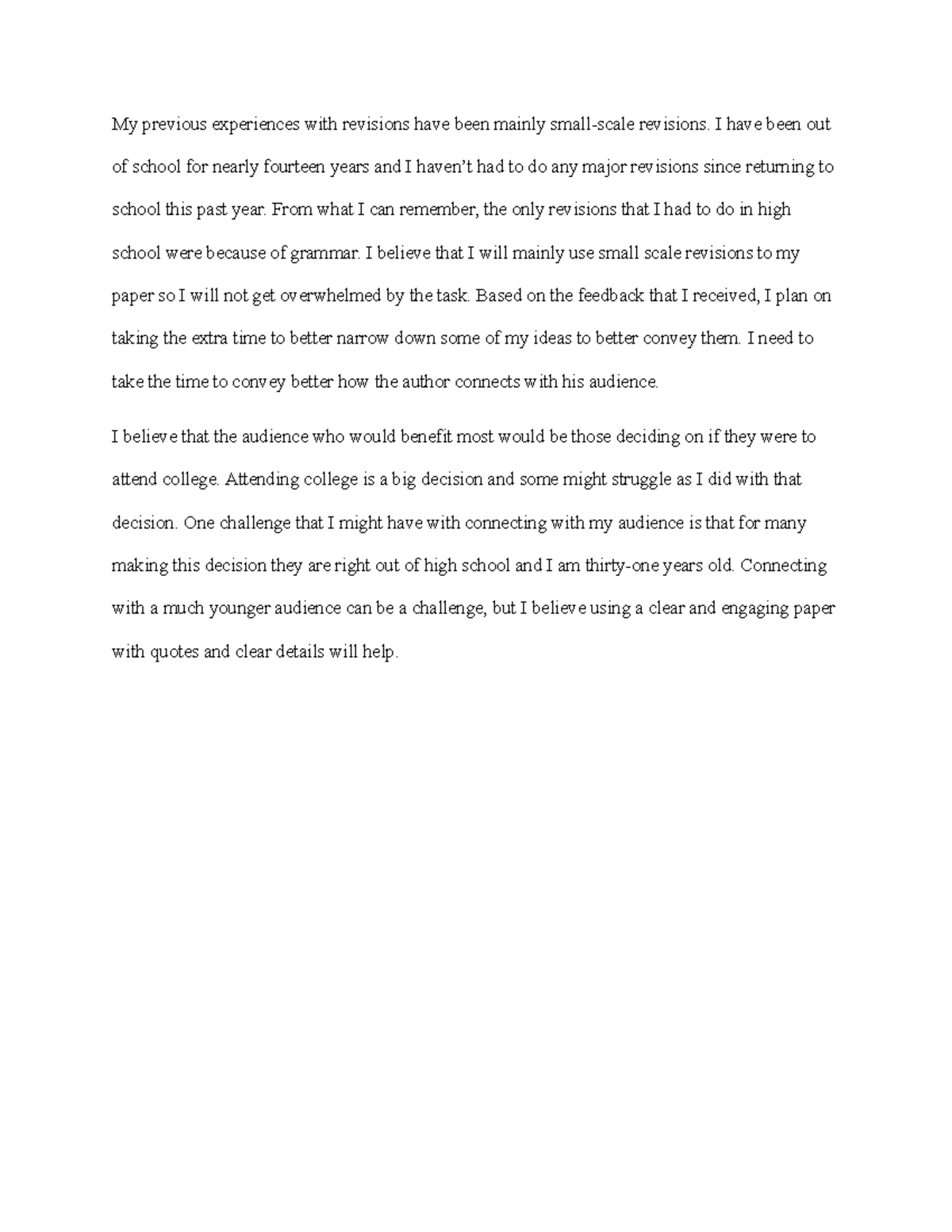 Feedback and Revision Reflection - My previous experiences with ...