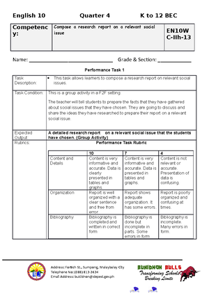 PBA-Q3 - Performance Based Assessment sample - English 7 Quarter 3 K to ...