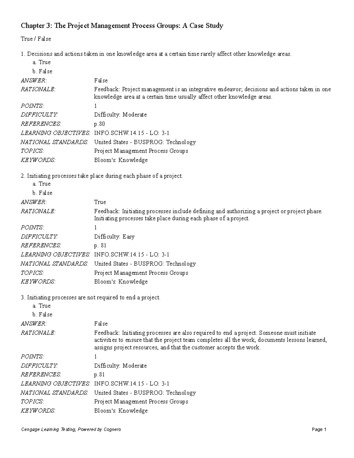  Chapter 3 The Project Management Process Groups A Case Study True 