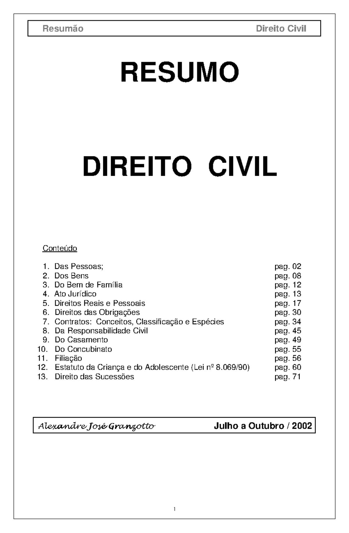 Direito-civil-resumo - RESUMO DIREITO CIVIL Das Pessoas; Pag. Conteúdo ...