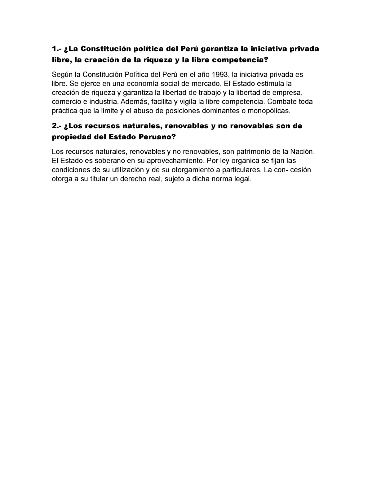 Tarea 4 Legislacion - 1.- ¿La Constitución Política Del Perú Garantiza ...