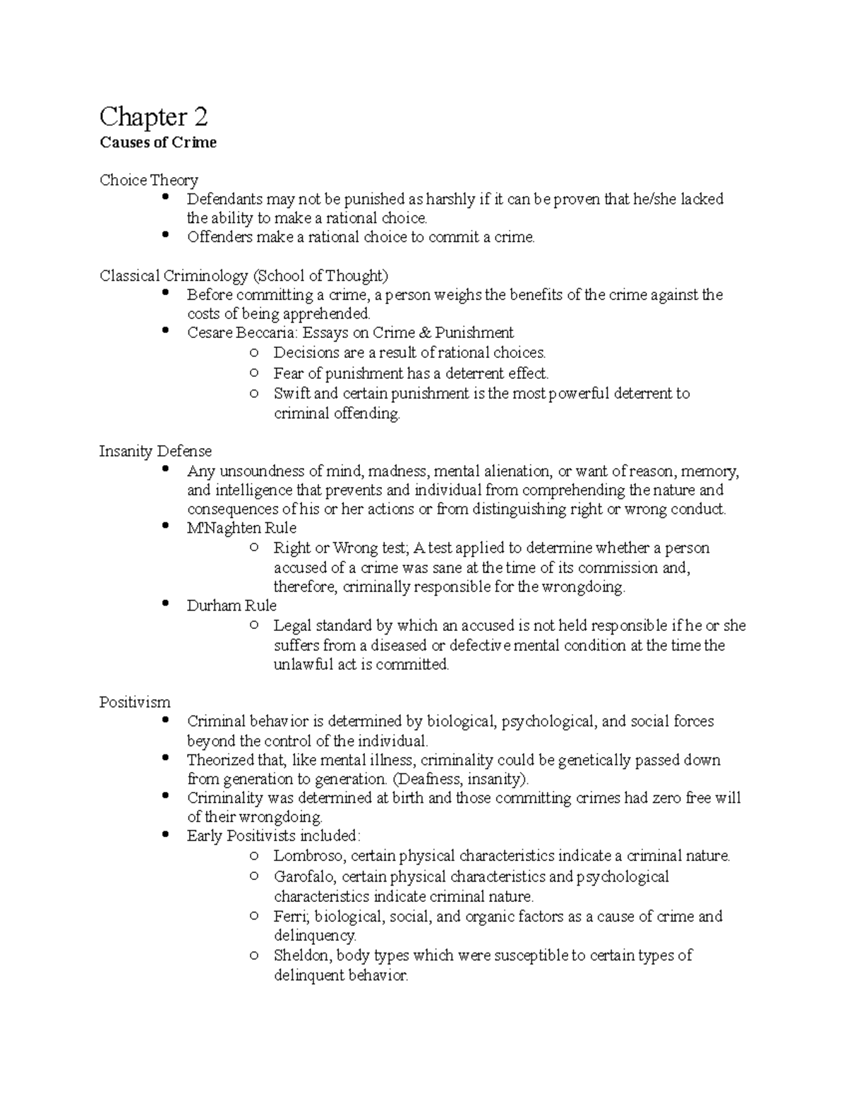 Chapter 2 Lecture Notes 2 Chapter 2 Causes Of Crime Choice Theory Defendants May Not Be 1748