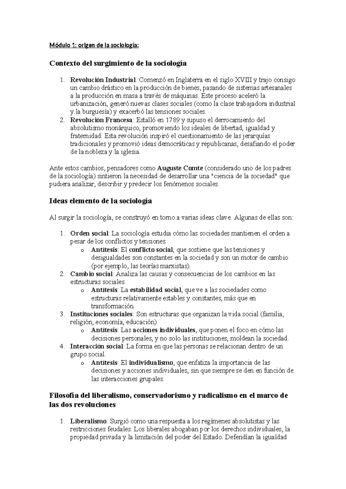 Resumen primer parcial Sociologia - Módulo 1: origen de la sociología ...