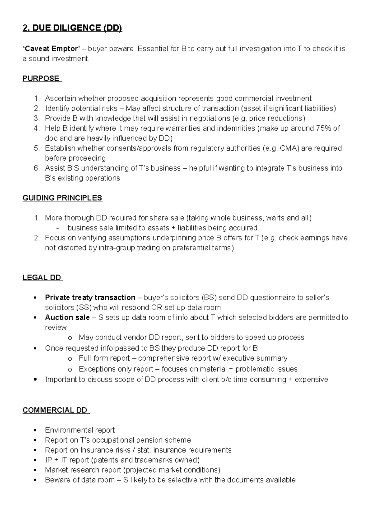 2 Due Diligence - 2. DUE DILIGENCE (DD) ‘Caveat Emptor’ – buyer beware ...
