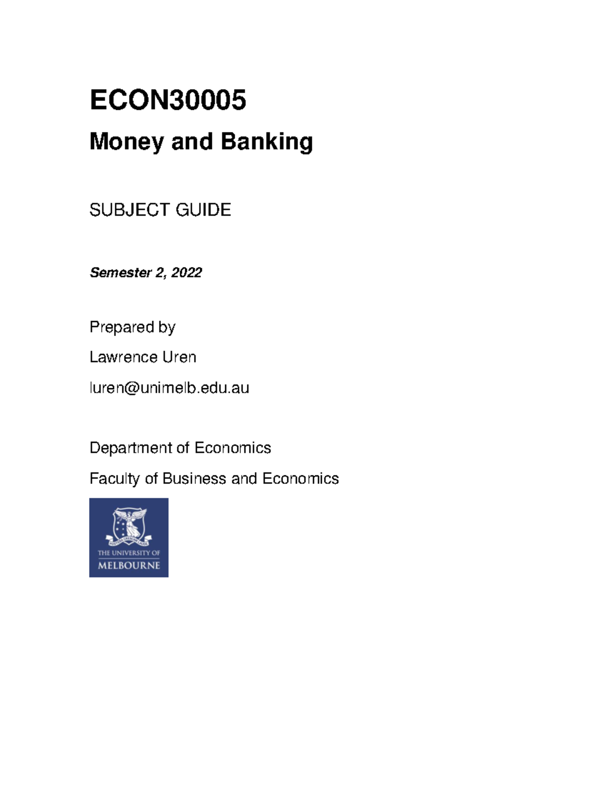 Money and Banking Subject Guide 2022 ECON Money and Banking SUBJECT