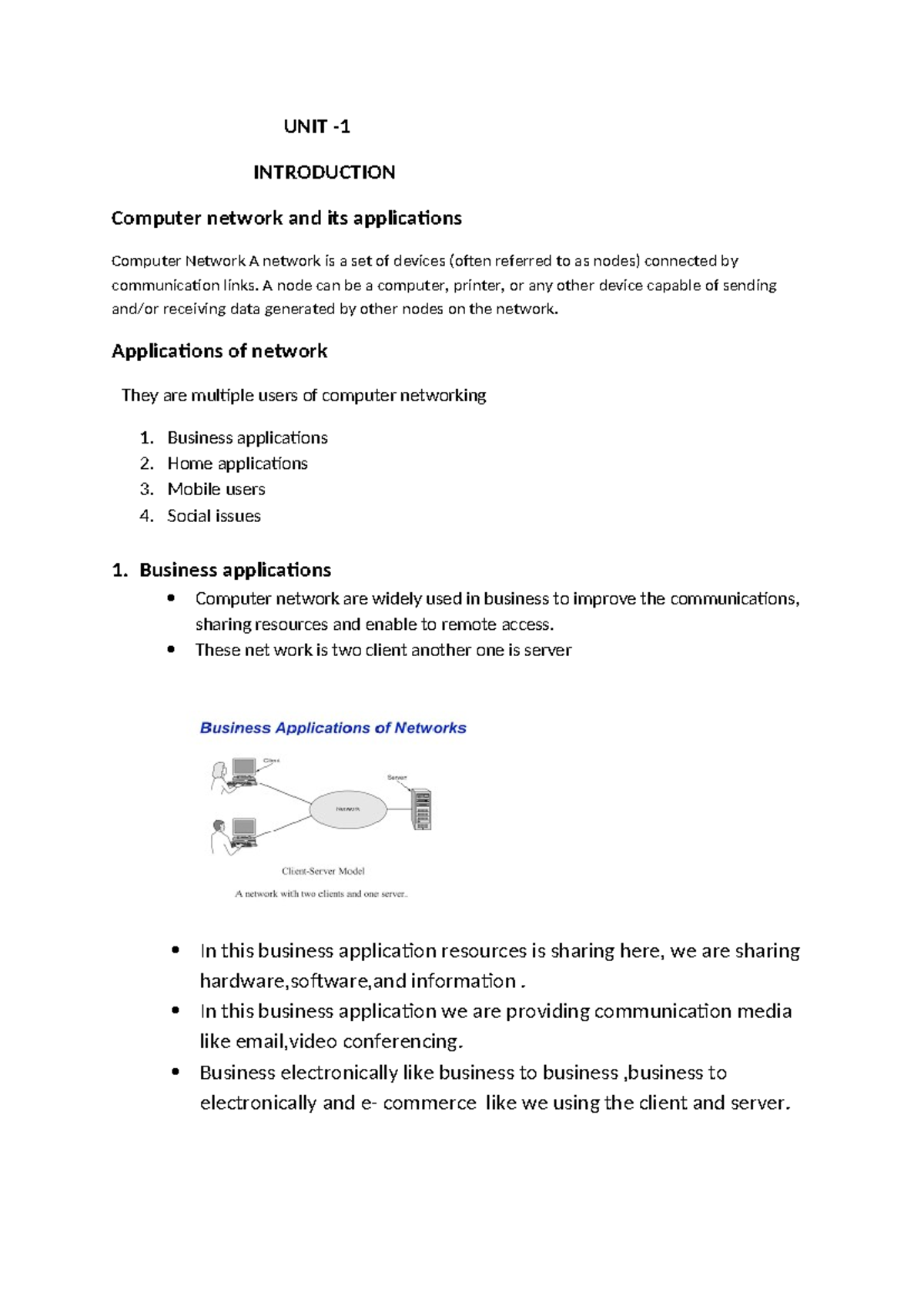 Chapter 1 Introduction - UNIT - INTRODUCTION Computer network and its ...