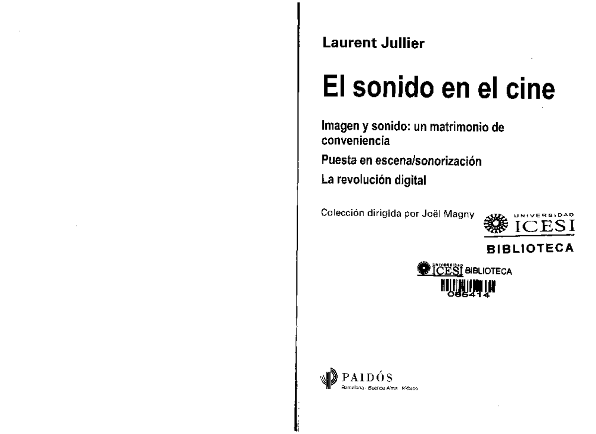 El Sonido En El Cine Laurent Jullier