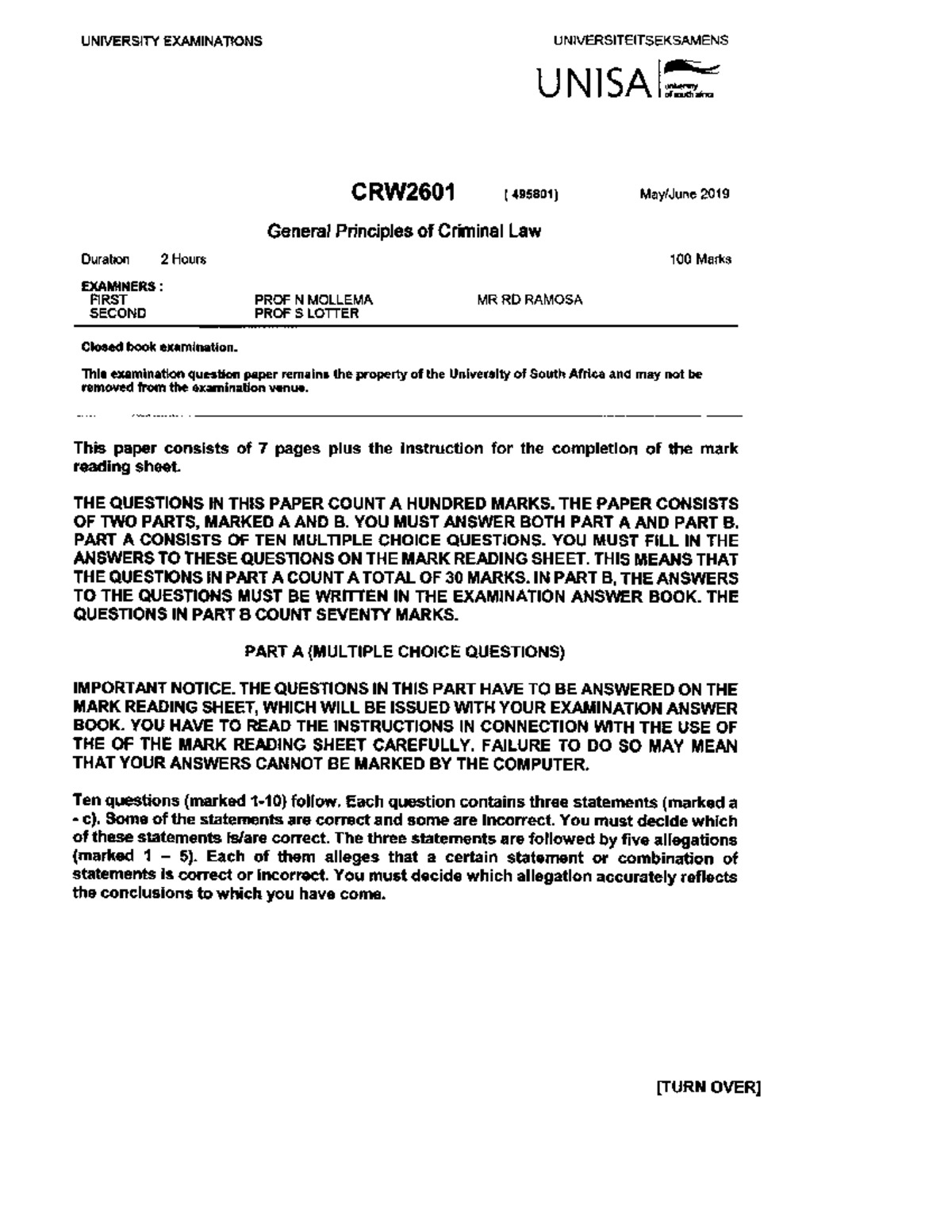 Crw2601 2019 6 E 1 June 2019 Crw2601 Studocu