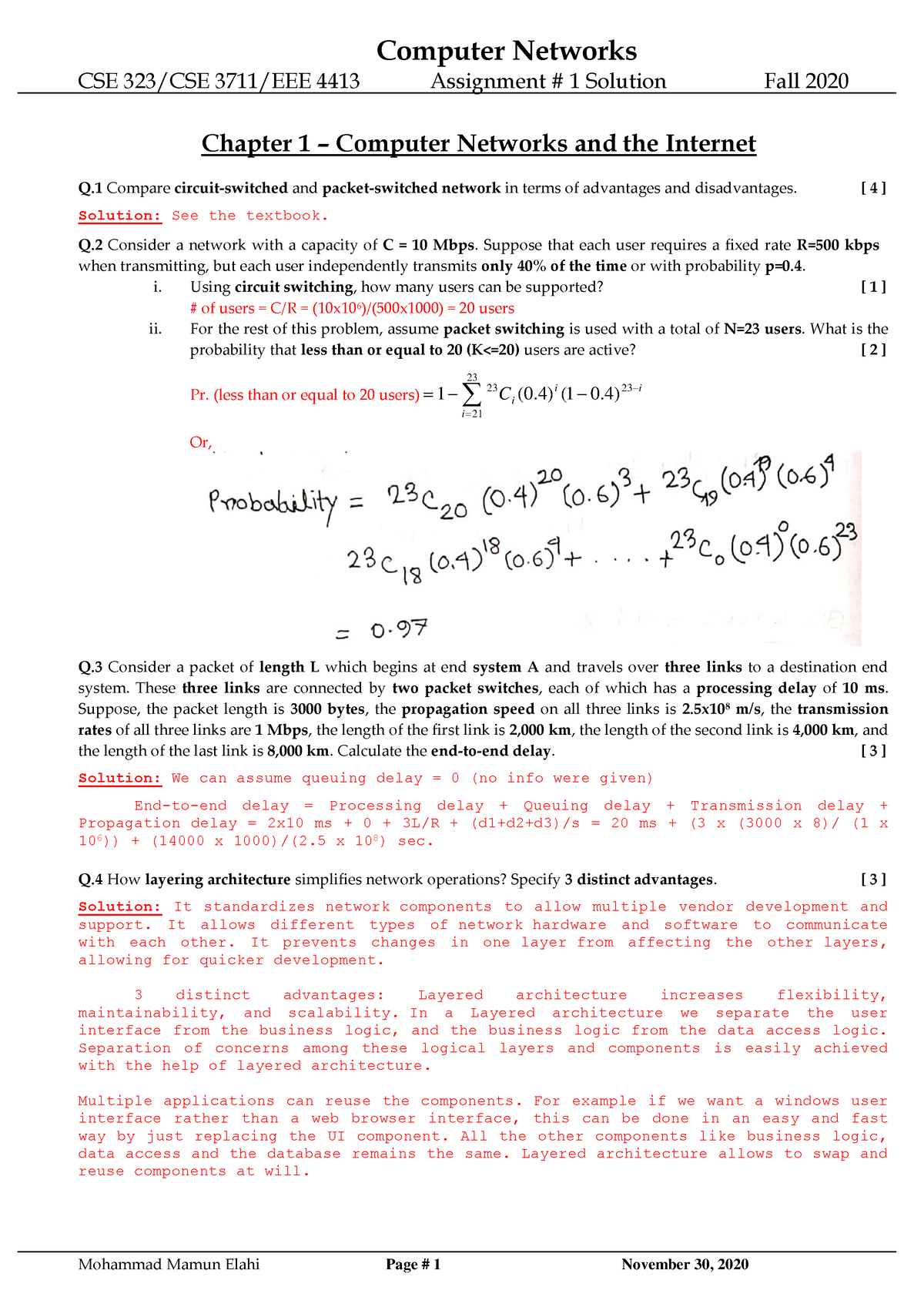 Homework 1 - Chapter 1 2 - Solution - CSE 323/CSE 3711/EEE 4413 ...