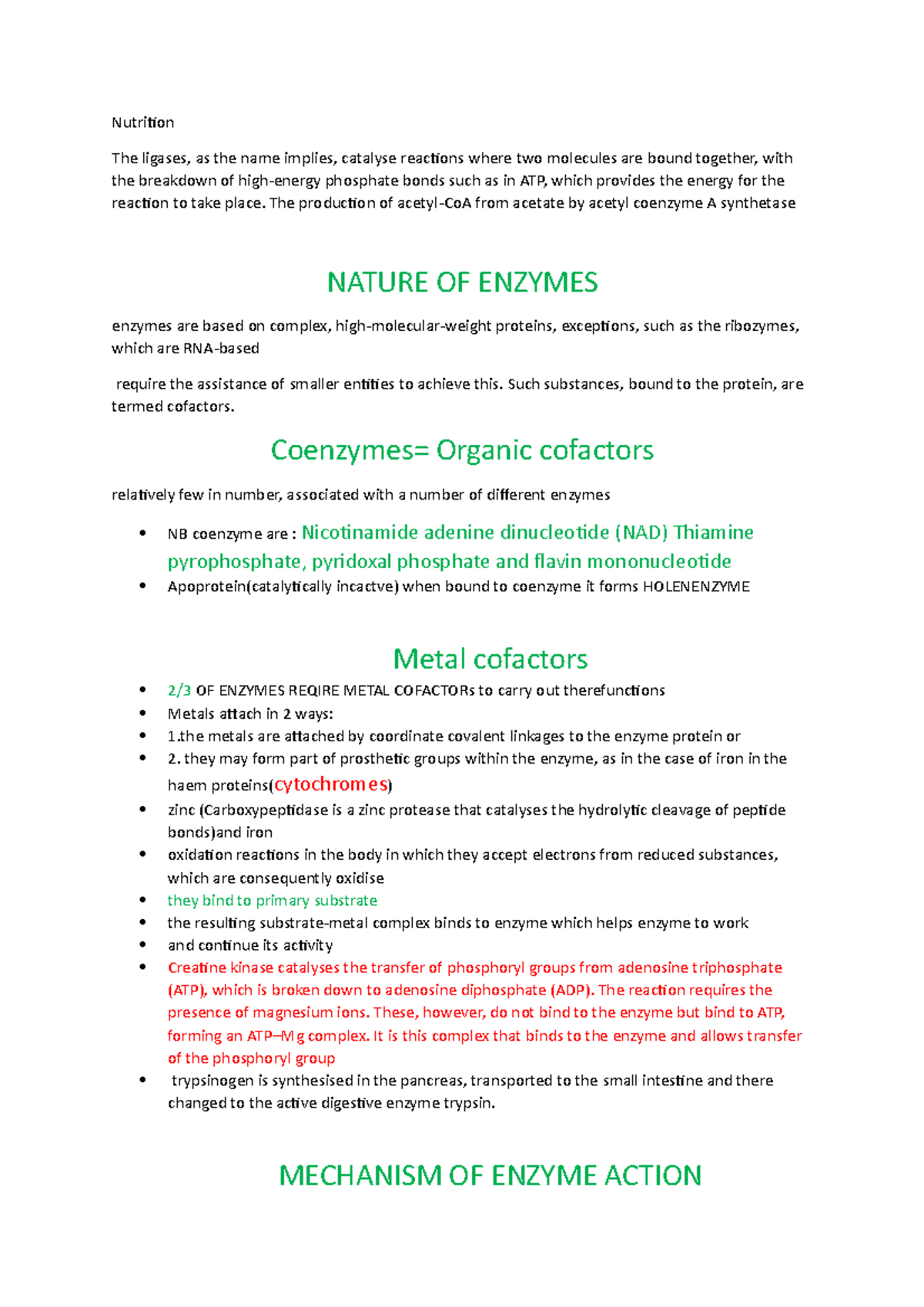 Chapter 7 notes enzymes - Nutrition The ligases, as the name implies ...