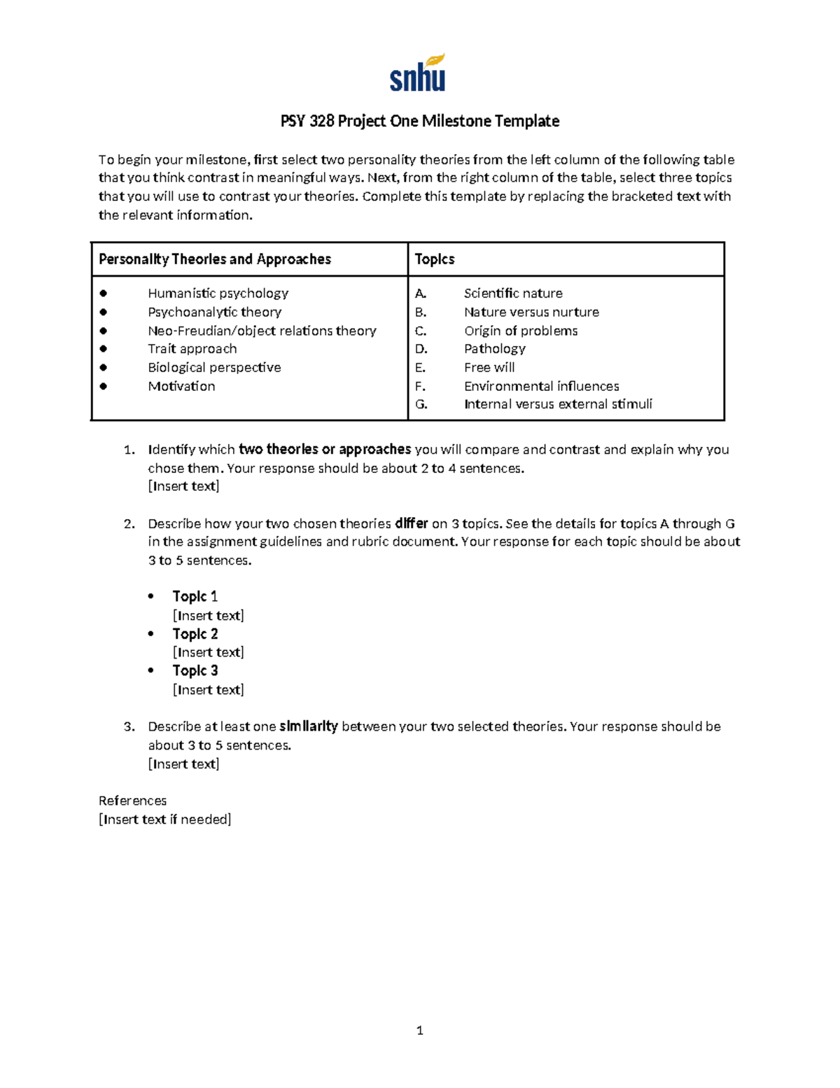 PSY 328 Project One Milestone Template - Next, From The Right Column Of ...