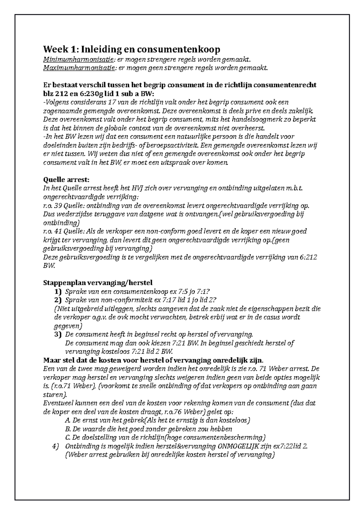 Samenvatting Van Het Vak Consumentenrecht - Week 1: Inleiding En ...