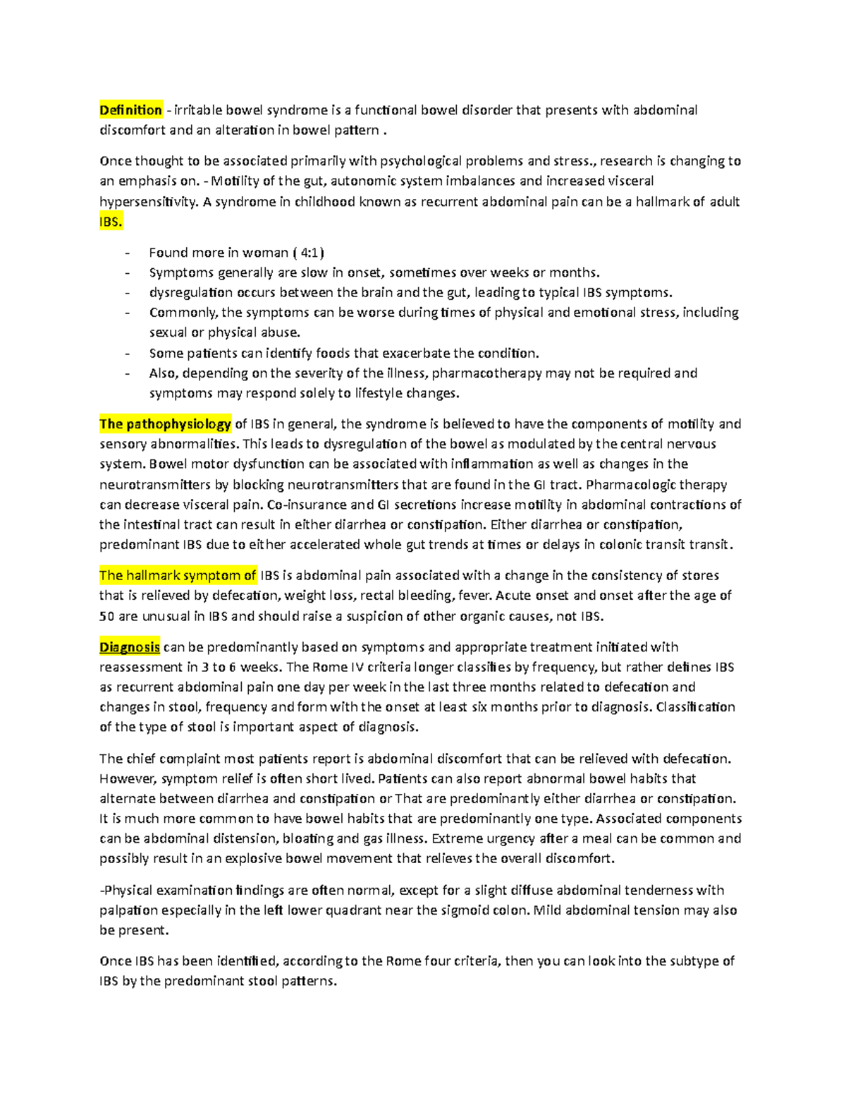 Notes - Irritable bowel Syndrome - Definition - irritable bowel ...