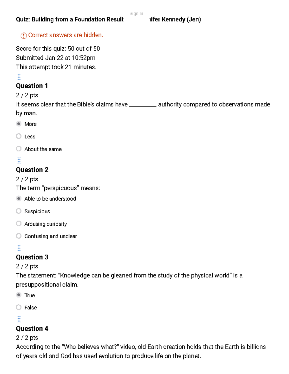 50:50 CRST290 Quiz Building from a Foundation - Quiz: Building from a ...