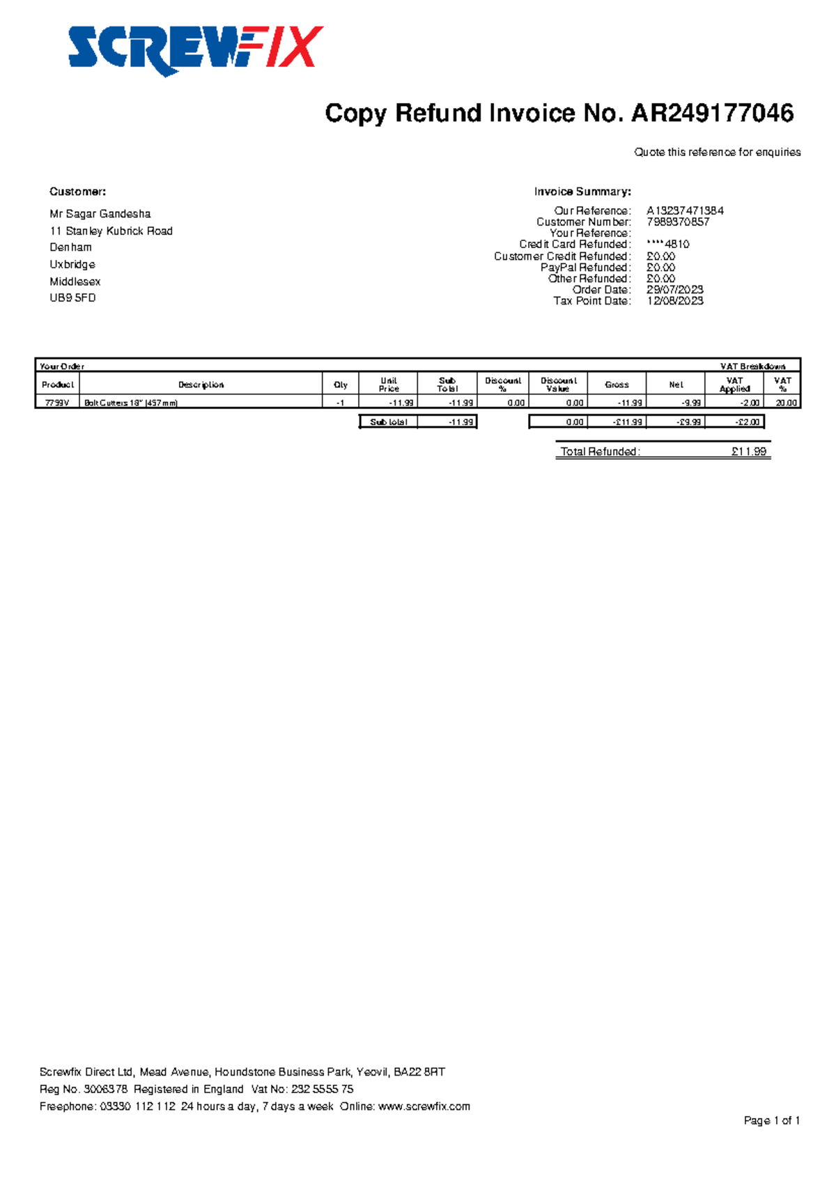 Invoice 783152170704943174 - Copy Refund Invoice No. AR Quote this ...